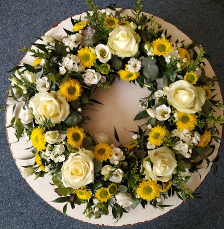 yellow and white wreath